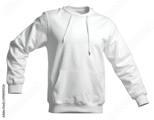 White hooded sweatshirt with drawstring and front pocket