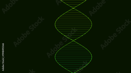 Abstract glowing green DNA helix structure on dark background digital art