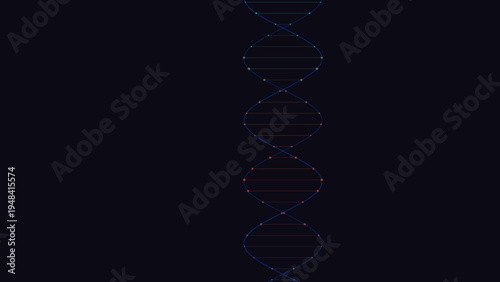 Abstract blue DNA helix structure with glowing points against a dark background