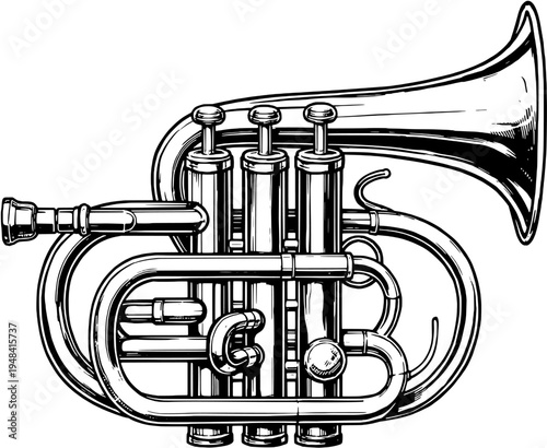 Cornet Silhouette Brass Musical Instrument Vector Icon