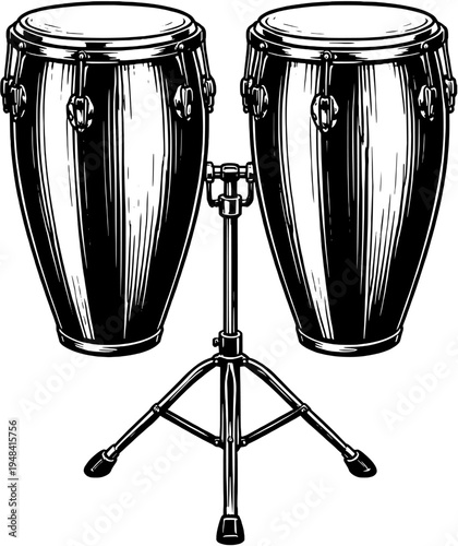 Conga Drums Silhouette Percussion Musical Instrument Vector Icon