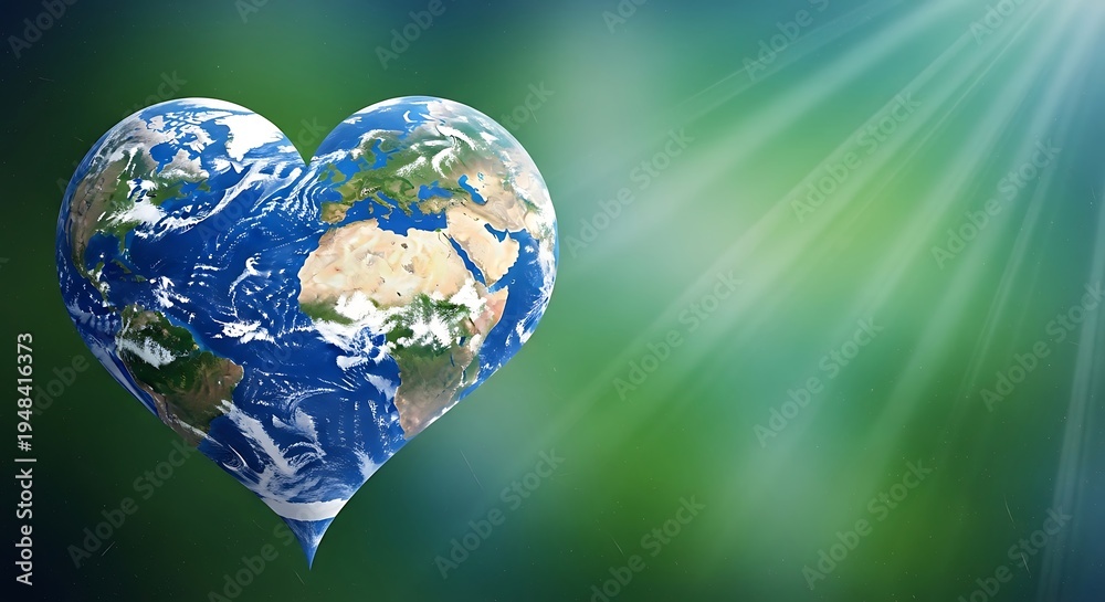 Naklejka premium Heart shaped earth globe with sunlight