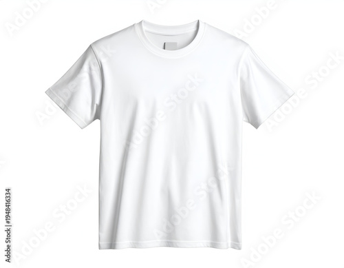 A clean, white, short-sleeved crewneck t-shirt laid flat
