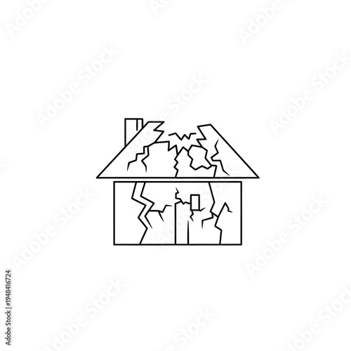 Cracked Damaged House Roof Line Drawing.