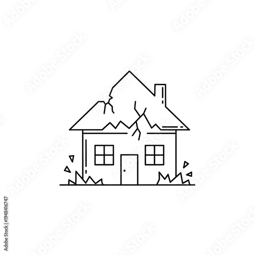 Damaged house with broken roof.