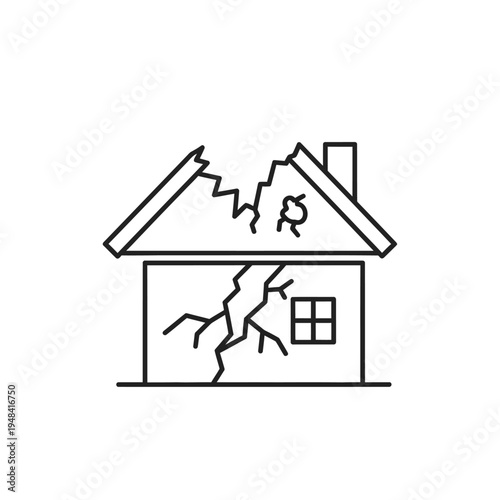 Damaged house with broken roof.