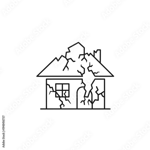 Cracked house with broken walls.