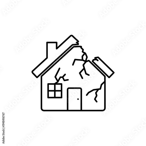 Damaged house with broken roof.