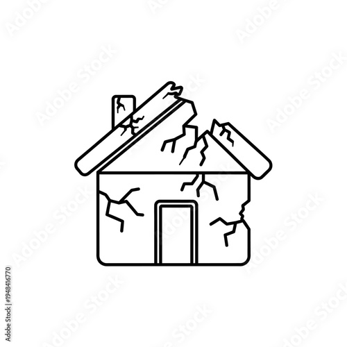 Damaged house with broken roof.