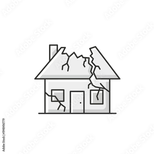 Damaged house with broken roof.