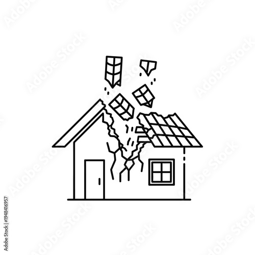 House with damaged wall and roof.