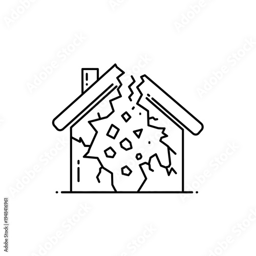 House with broken wall and roof.