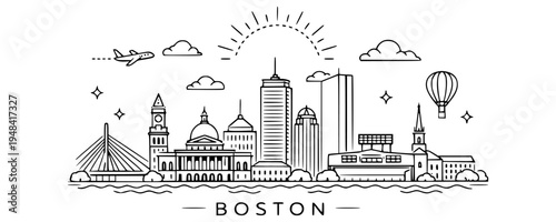 Photos Boston City Skyline Minimalist Line Art Vector Illustration.