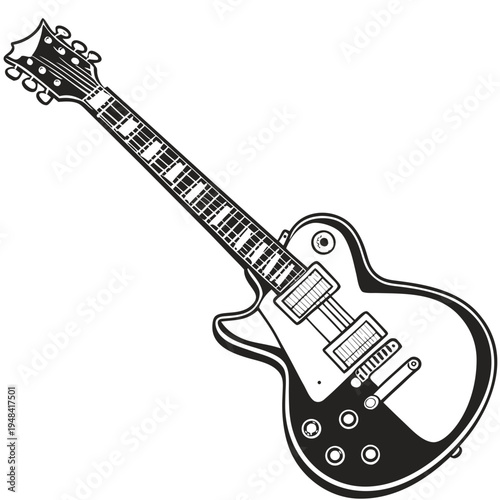 Black and white electric guitar on white background music instrument
