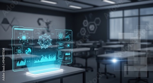 Wallpaper Mural Futuristic Holographic Display in Modern Classroom Setting. Torontodigital.ca