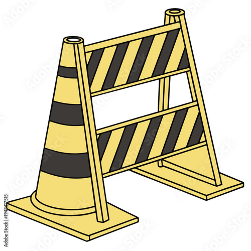 Yellow and black construction cone on white background isolated