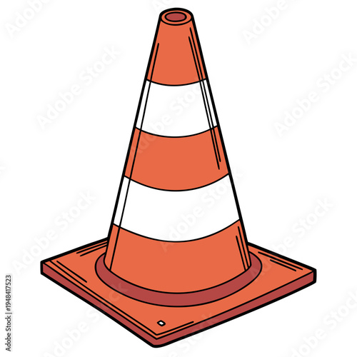 Orange traffic cone with white stripes on white background road cone safety cone
