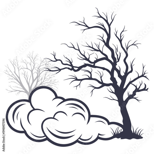 Canvas-taulu Bare tree with clouds and contrasting tree silhouettes