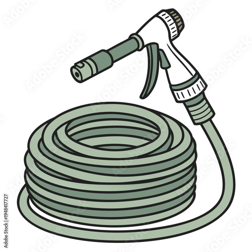 Coiled green garden hose with spray nozzle on white background green hose coiled hose