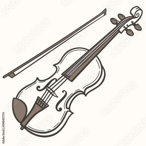 Brown violin with bow on white background musical instrument violin music