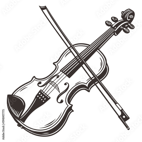 Black violin with bow on white background musical instrument violin music