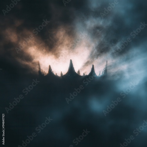 Golden Crown in Dramatic Light and Smoke