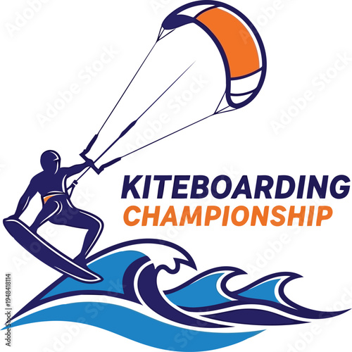 Modern Kiteboarding Championship Logo Design Vector Illustration