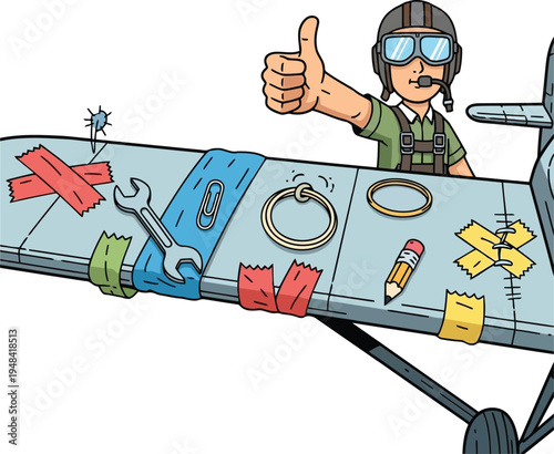 Aircraft Maintenance Technician Approving Repairs with Tools Illustration
