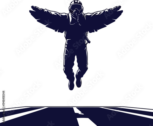 Astronaut Silhouette with Wings Floating Above Earth Vector Illustration