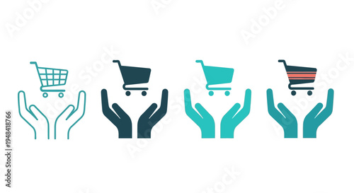 Collection of shopping carts being held by hands, representing care and customer service in e-commerce and retail