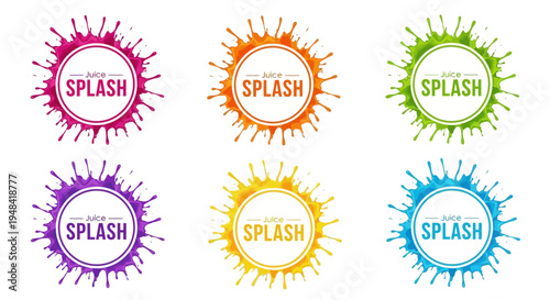 Collection of vibrant paint splash frames in an array of bright colors, ideal for energetic graphic design and creative abstract backgrounds