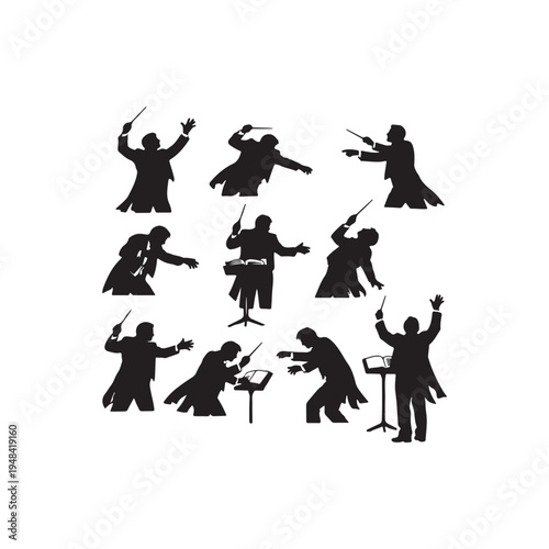Professional silhouettes depicting the leadership of a classical music director.