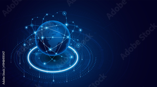 Global connection network background. World map. High-speed internet technology concept or fast wireless data transmission. modern internet network connection technology background
