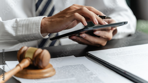 Lawyer businessman analyzes legal brief in office