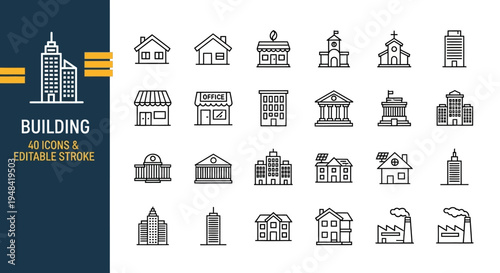 Collection of Diverse Building Icons for Architectural and Urban Design Projects