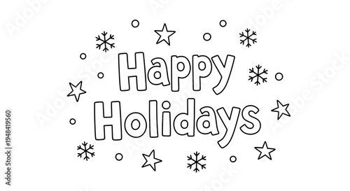 Black and white Happy Holidays text.