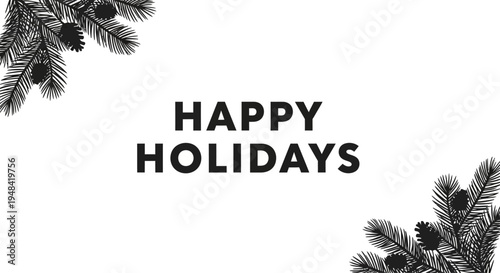 Black Happy Holidays Christmas Card.