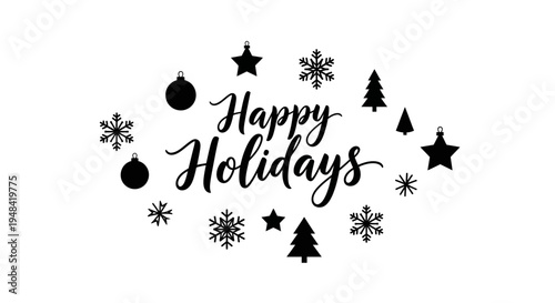 Black Happy Holidays Christmas Greeting Sign.