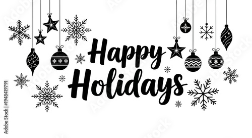 Black Happy Holidays Christmas Ornaments.