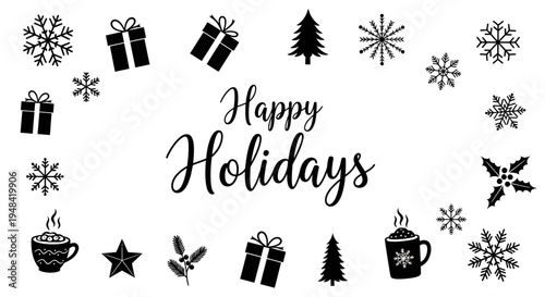 Black Happy Holidays Greeting Card Design.