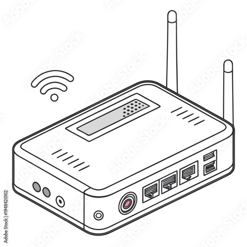 Wireless router with antennas and ports on white background internet network wifi