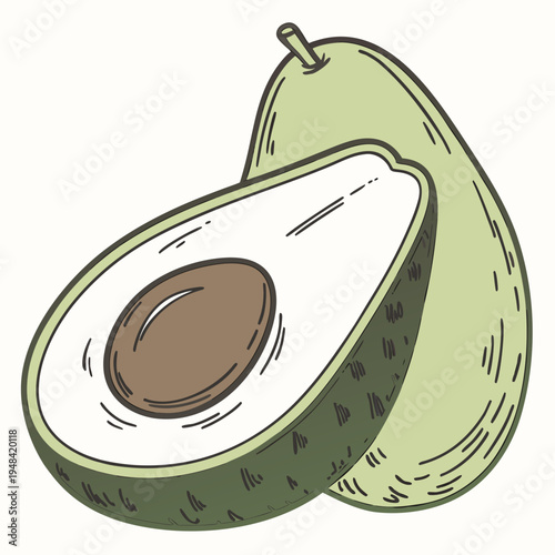 Green of a hal half avocado