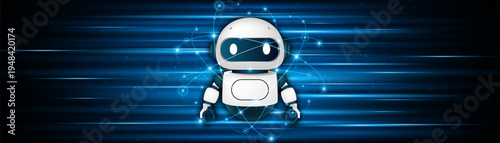 Artificial intelligence robot. Modern technology. Intelligent assistant robot of the future world. Chatbot mascot on a blue background.