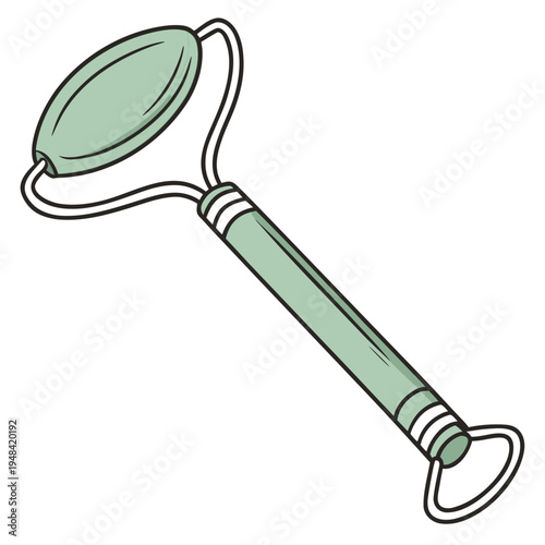 Simple green jade roller for facial massage skincare cartoon