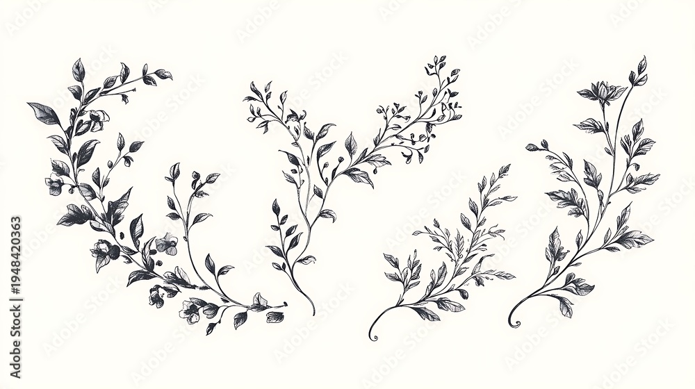 Fototapeta premium Leaf silhouettes, vector collection, diverse leaves shapes, nature elements. Ideal for eco friendly brand aesthetics, botanical illustrations, educational materials, artistic designs, decorations.