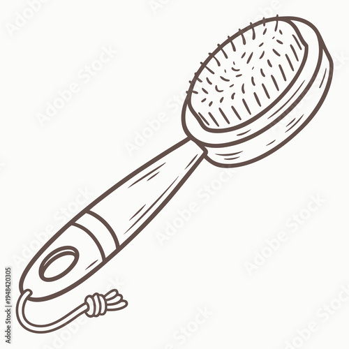 Brown hair brush with long handle and cord bristles
