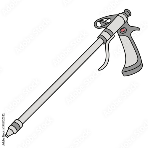 Caulk gun with gray handle and red button on white background tool