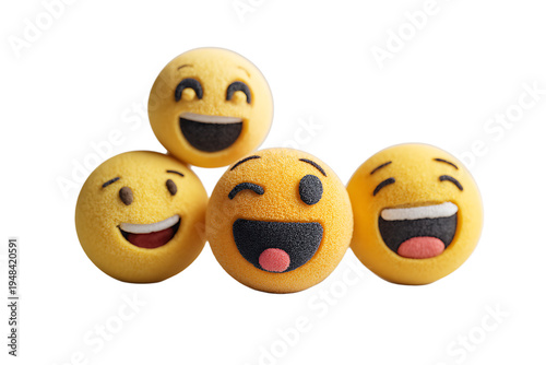 A group of happy yellow emojis on transparent background