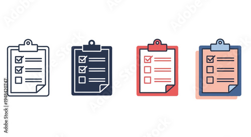 Checklist icons on clipboard with checkboxes for to-do lists, tasks, and surveys in flat design