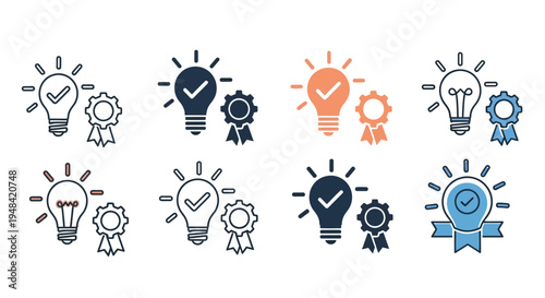 Conceptual vector illustration showcasing the journey from an innovative idea to successful execution and ultimate achievement, represented by a lightbulb, checkmark,